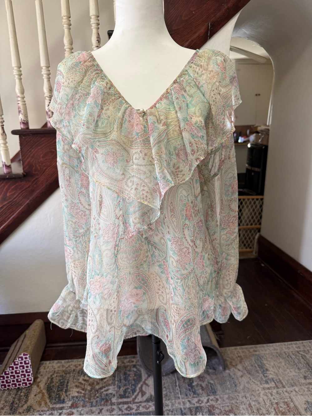 Y2K Gold Label Victoria's Secret oversized sheer Paisley Ruffle Blouse